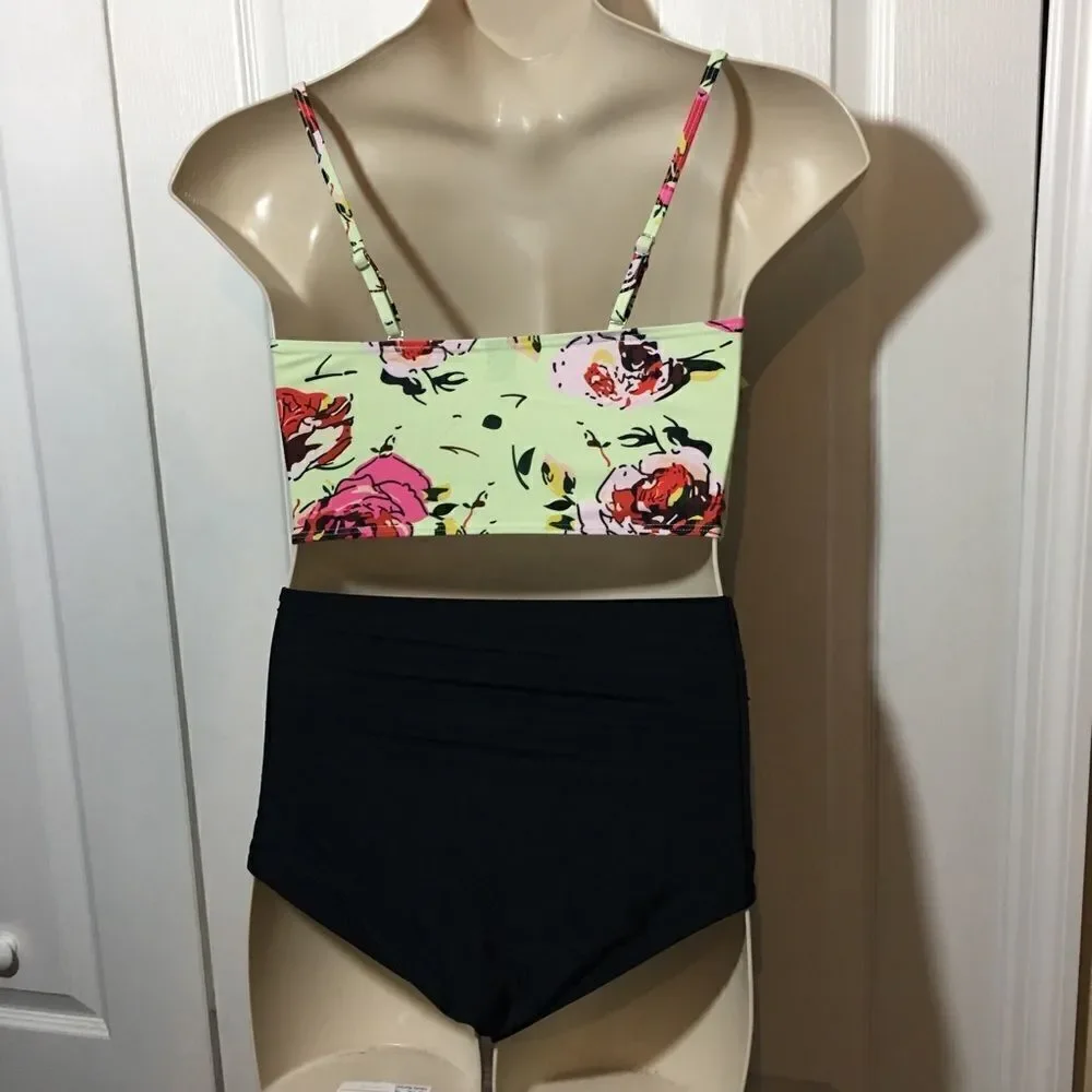 Floral Long Line‎ Bra Top Two Piece Swimsuit